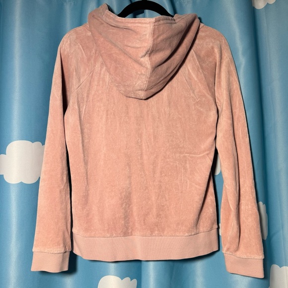 Juicy Couture Pink Velour Zip Hoodie Size M Y2K Rhinestone Bling front pockets - Picture 5 of 10
